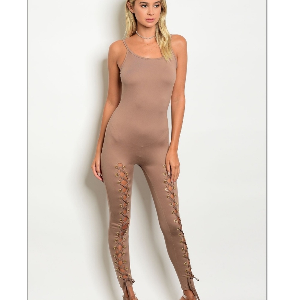 Nude lace up jumpsuit